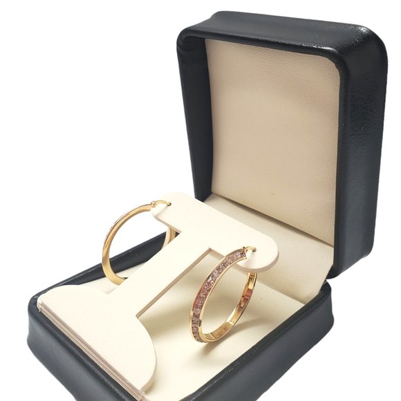 Vintage 14K Yellow Gold Hoops With Clear Stone #11944 - Picture 6 of 6